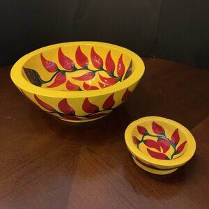 Hand-Painted Mexican Wood Bowls by Agustina Perrita, Zihuatanejo-Ixtapa, Mexico